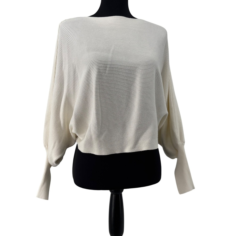 Altar'd State Ivory Ribbed Batwing Dolman Sleeve Boat Neck Cropped Pullover S